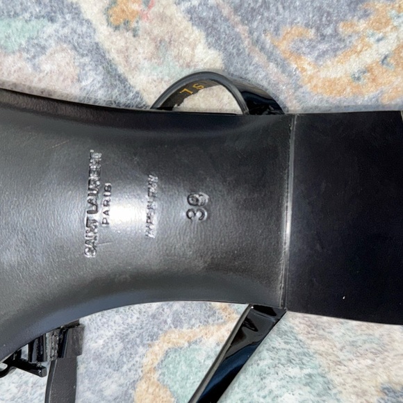 Saint Laurent Black Minimalist Sandals with T-Strap - Picture 2 of 8